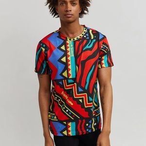 Reason Brand Unity Allover Colorful Geometric Retro Print Tee Mens Size Medium